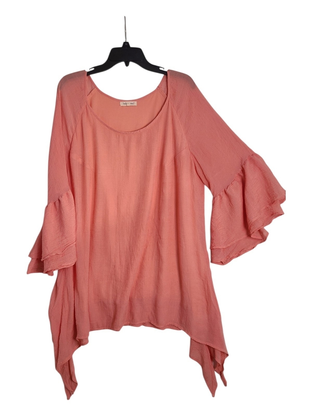 Indigo Soul Coral Pink Chiffon Bell Sleeve Hanky Hem Blouse 2XL